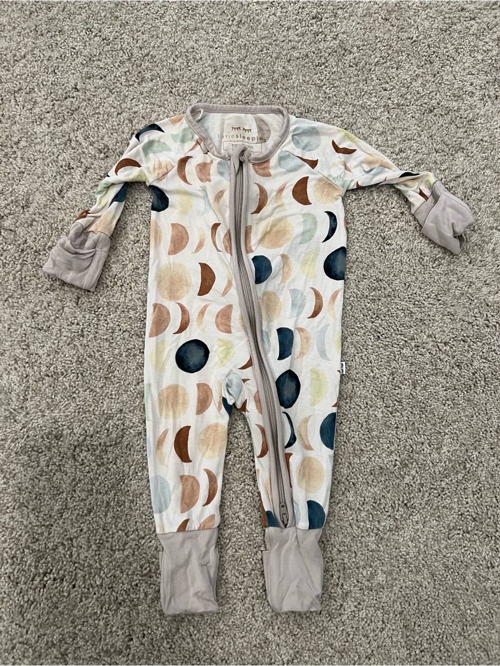 Little Sleepies Moon Phase Footie in Cream, Blue, Brown